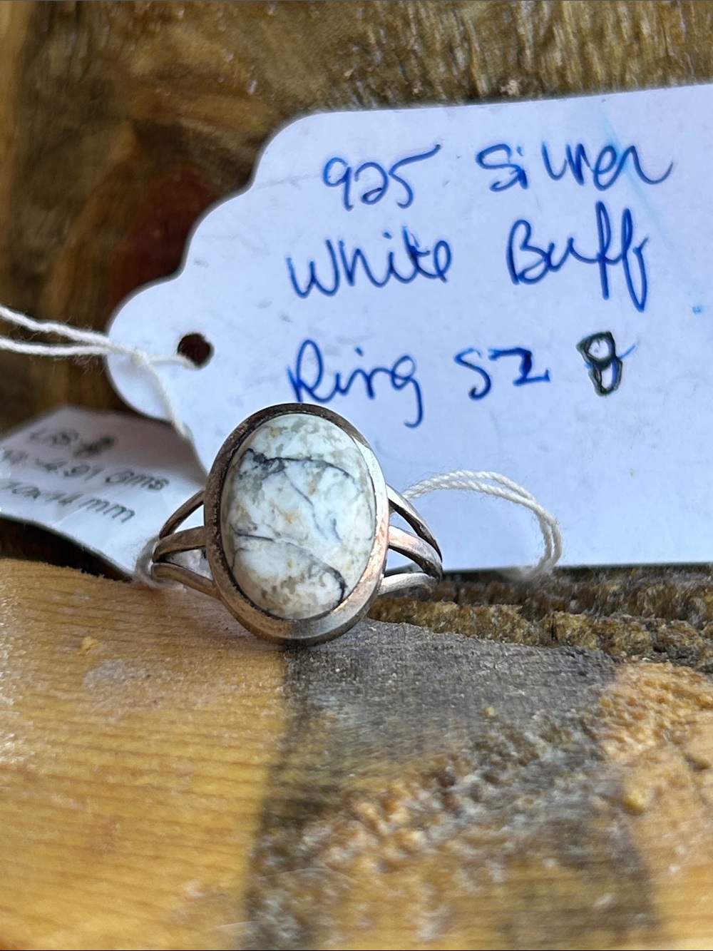 Sterling Silver White Buffalo Stone 925 Ring - Elegant White/Gray Cabochon